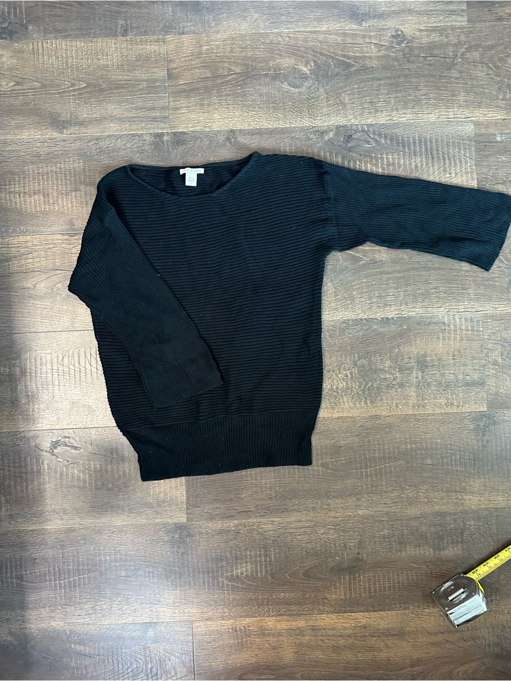 White + Warren Black 100% Cotton Ribbed Dolman Sweater Size L